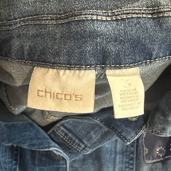 Chico Patchwork Denim Jacket Size 3 (fits like XL-2X) 👑 - Picture 5 of 5